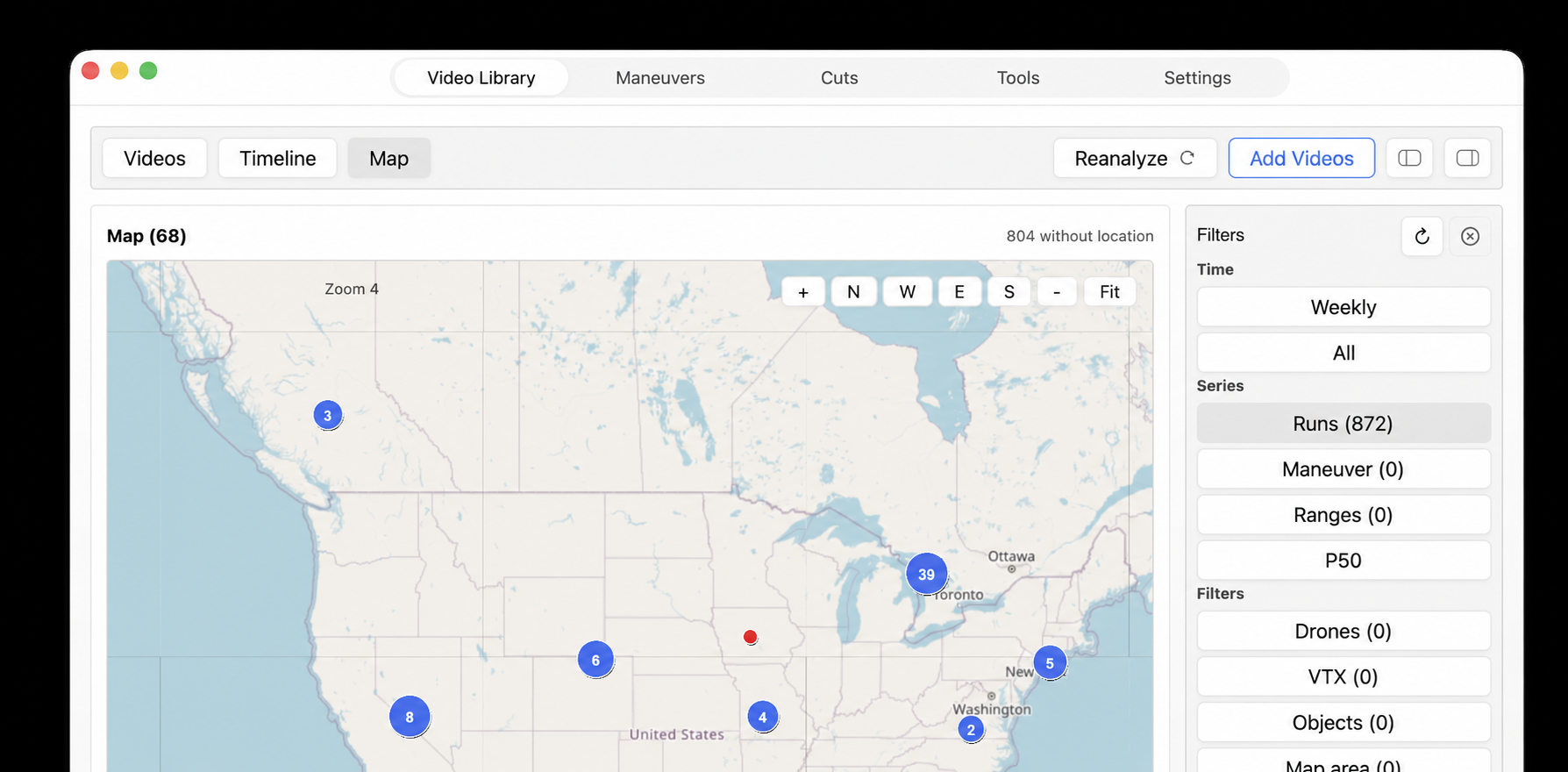 Flight Recall Map view grouping flight spots across a map without exposing precise coordinates